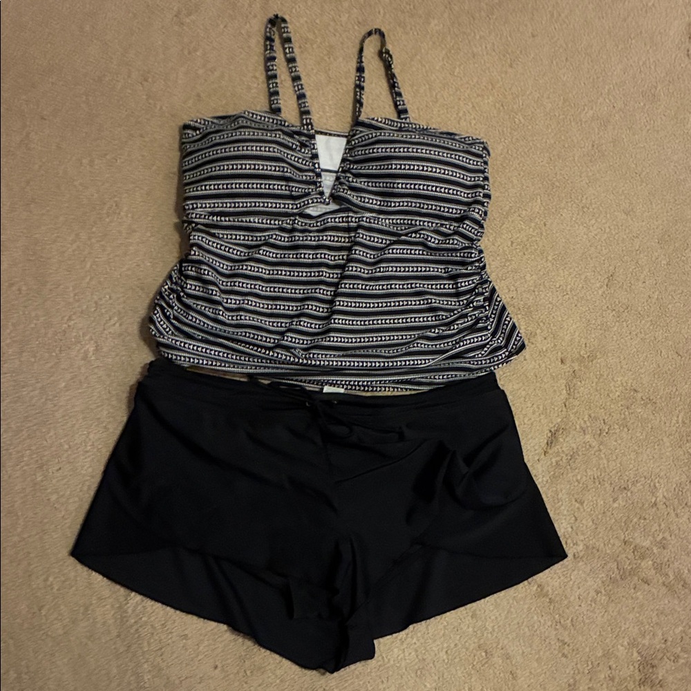 Time and Tru Black and White Striped Bikini